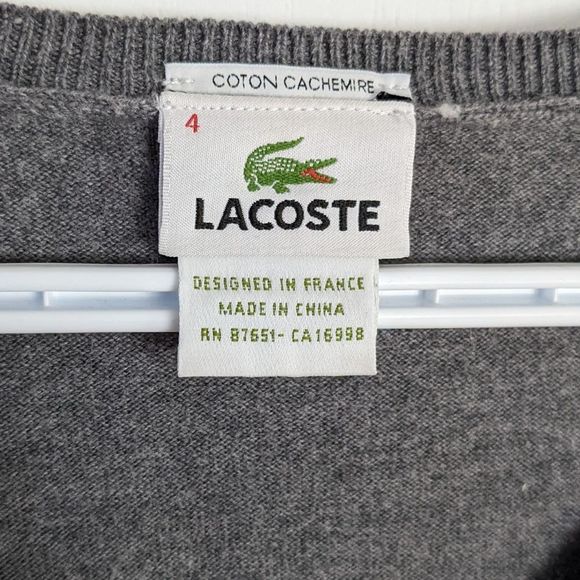 Vintage LACOSTE cotton cashmere v neck knit sweater grey size 4 small @i1 - Picture 9 of 10